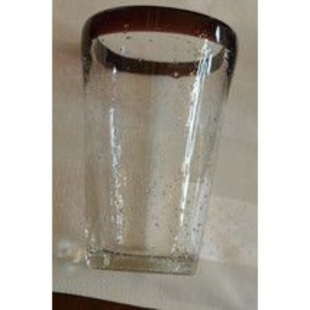 Mexican Hand Made Blown Bubble Glass Clear Wine Color Trim Drinking Glass